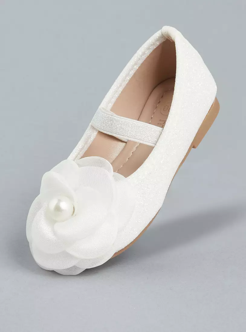 Pearl Floral Embellished Ballerina Shoes-3