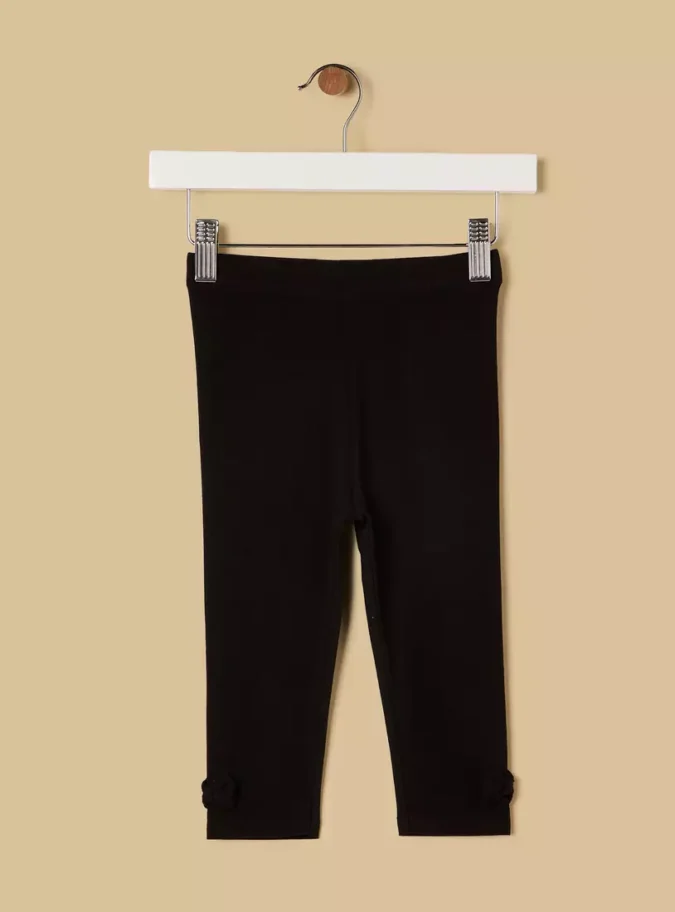Plain BCI Cotton Leggings with Elasticised Waistband and Bow Accent-1