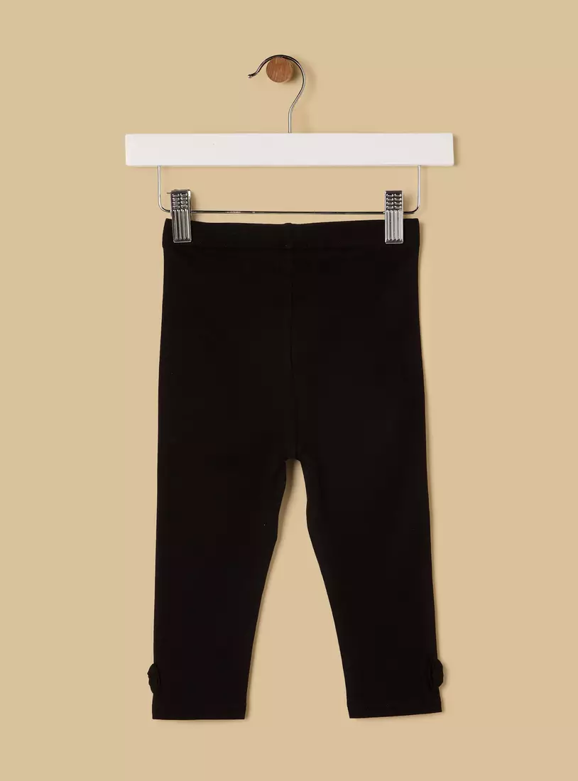 Plain BCI Cotton Leggings with Elasticised Waistband and Bow Accent-2