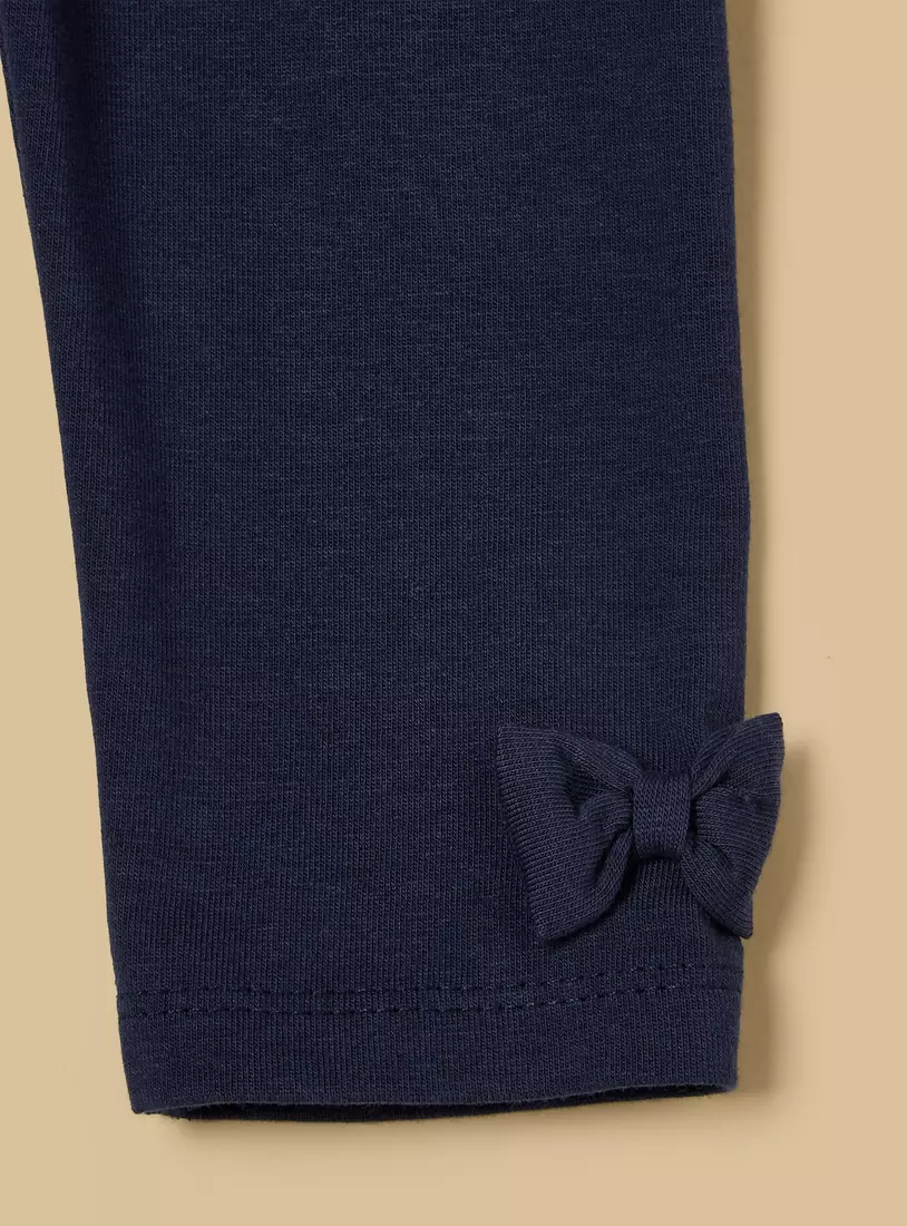 Plain BCI Cotton Leggings with Elasticised Waistband and Bow Accent-4
