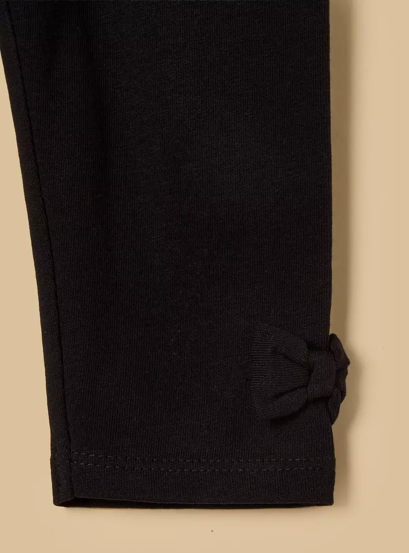 Plain BCI Cotton Leggings with Elasticised Waistband and Bow Accent-4