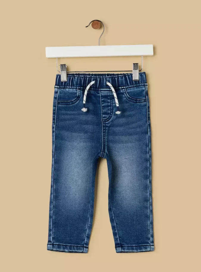Plain Denim Jeans with Pocket Detail and Drawstring-1