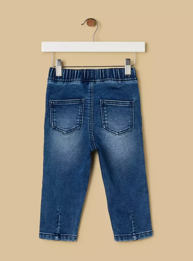 Plain Denim Jeans with Pocket Detail and Drawstring-2