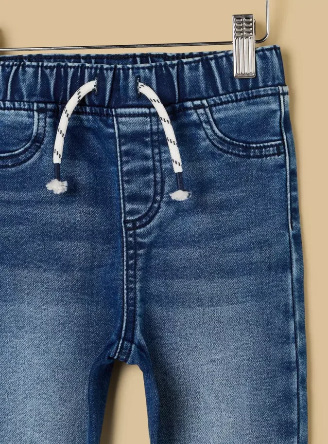 Plain Denim Jeans with Pocket Detail and Drawstring-3