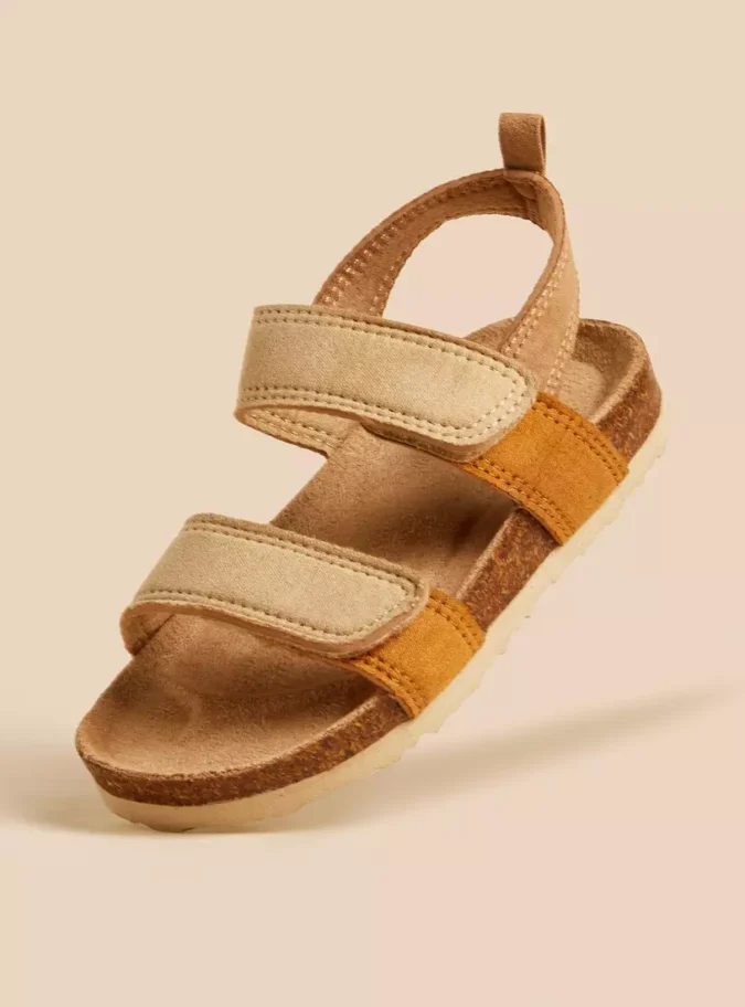 Plain Strappy Sandals with Hook and Loop Closure-1
