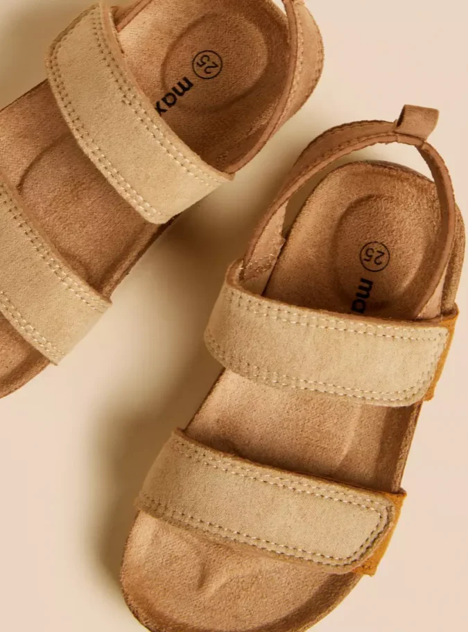 Plain Strappy Sandals with Hook and Loop Closure-2