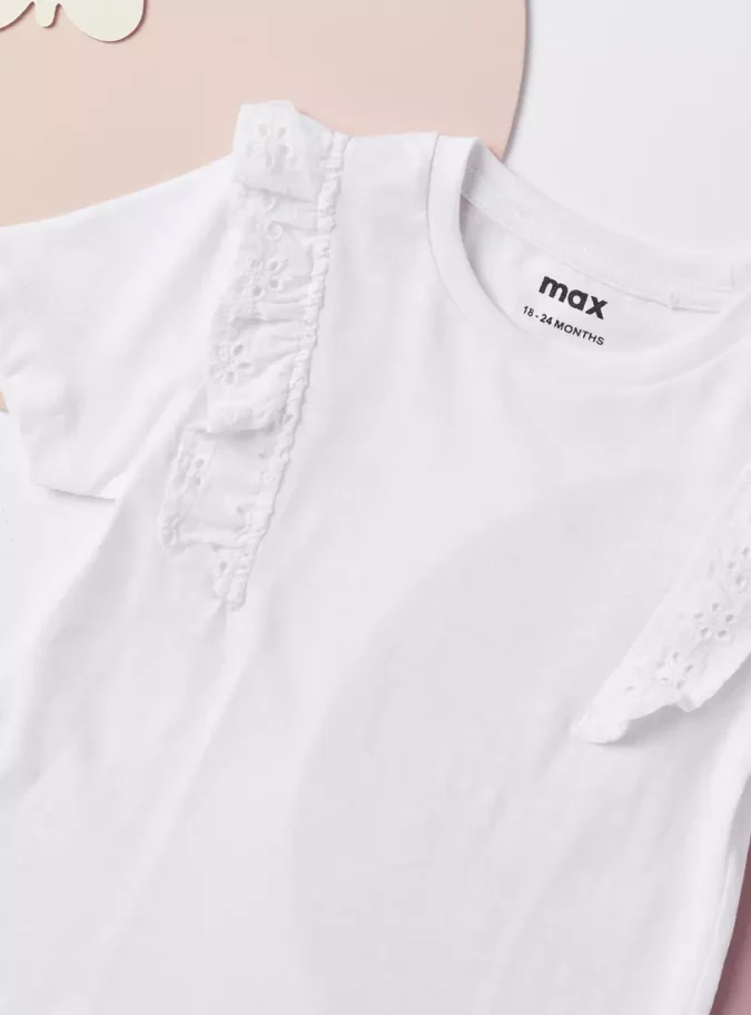 Plain T-shirt with Ruffles and Short Sleeves-2