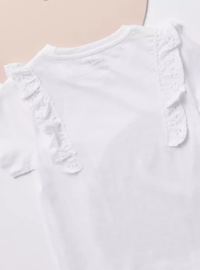 Plain T-shirt with Ruffles and Short Sleeves-4