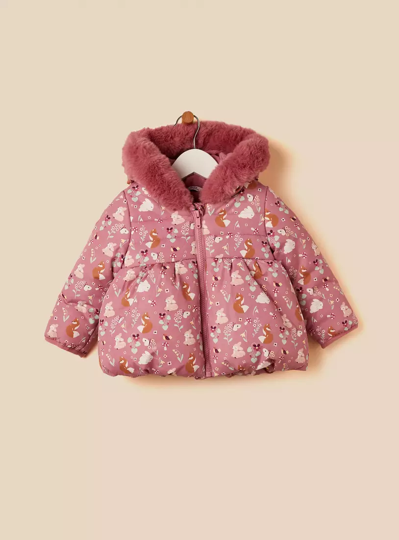 Printed Hooded Puffer Jacket-2