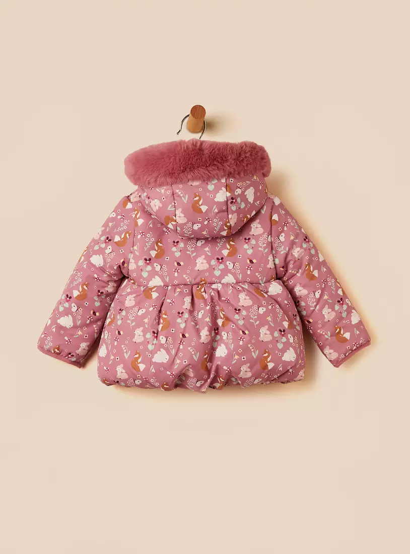Printed Hooded Puffer Jacket-3