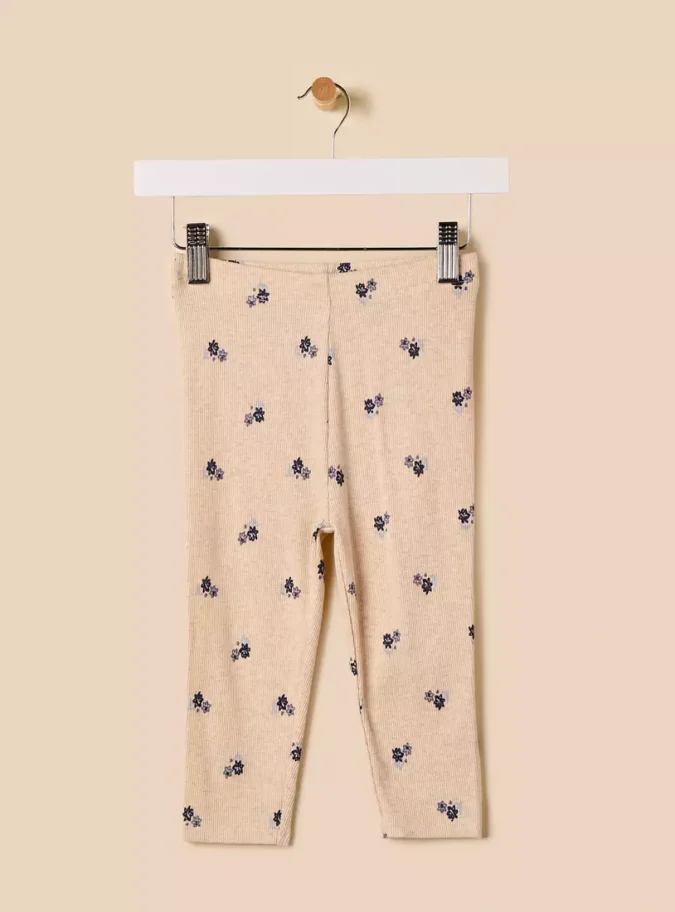 Ribbed Floral Print Leggings-1