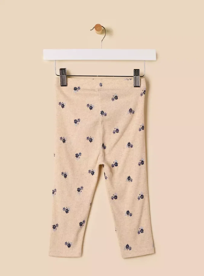 Ribbed Floral Print Leggings-2