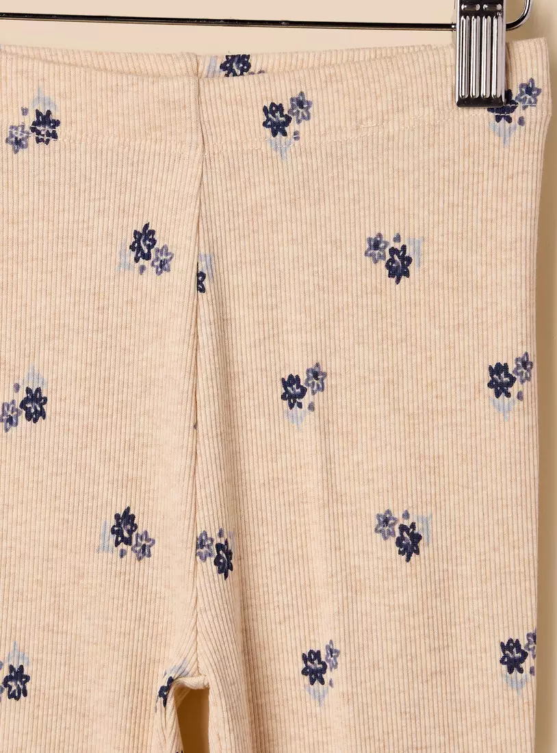 Ribbed Floral Print Leggings-3