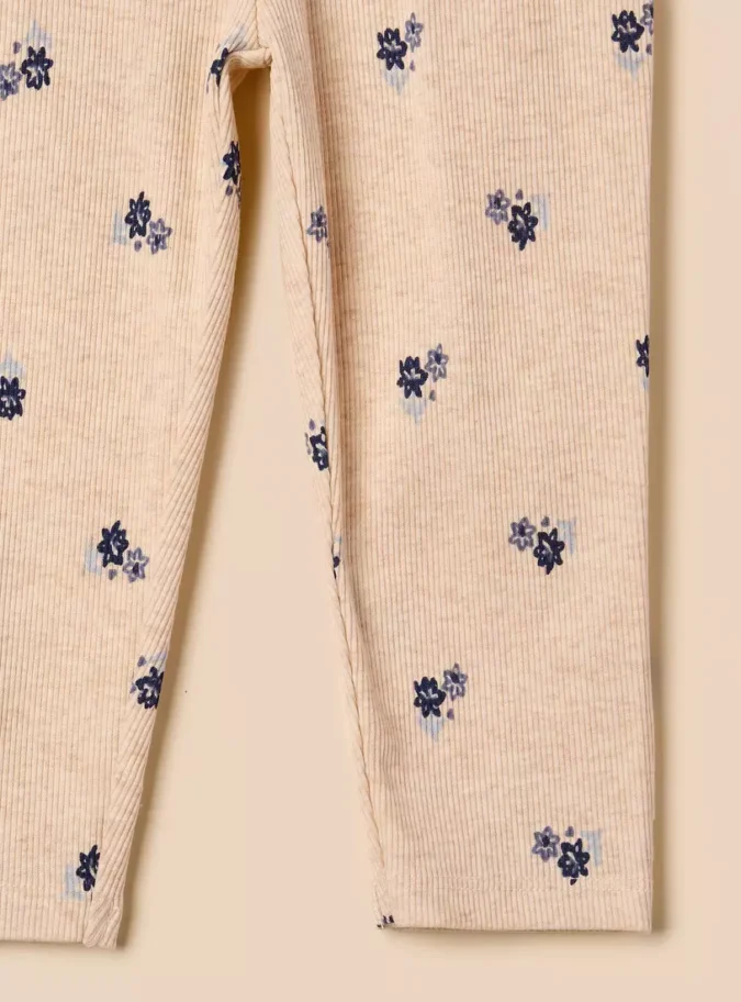 Ribbed Floral Print Leggings-4