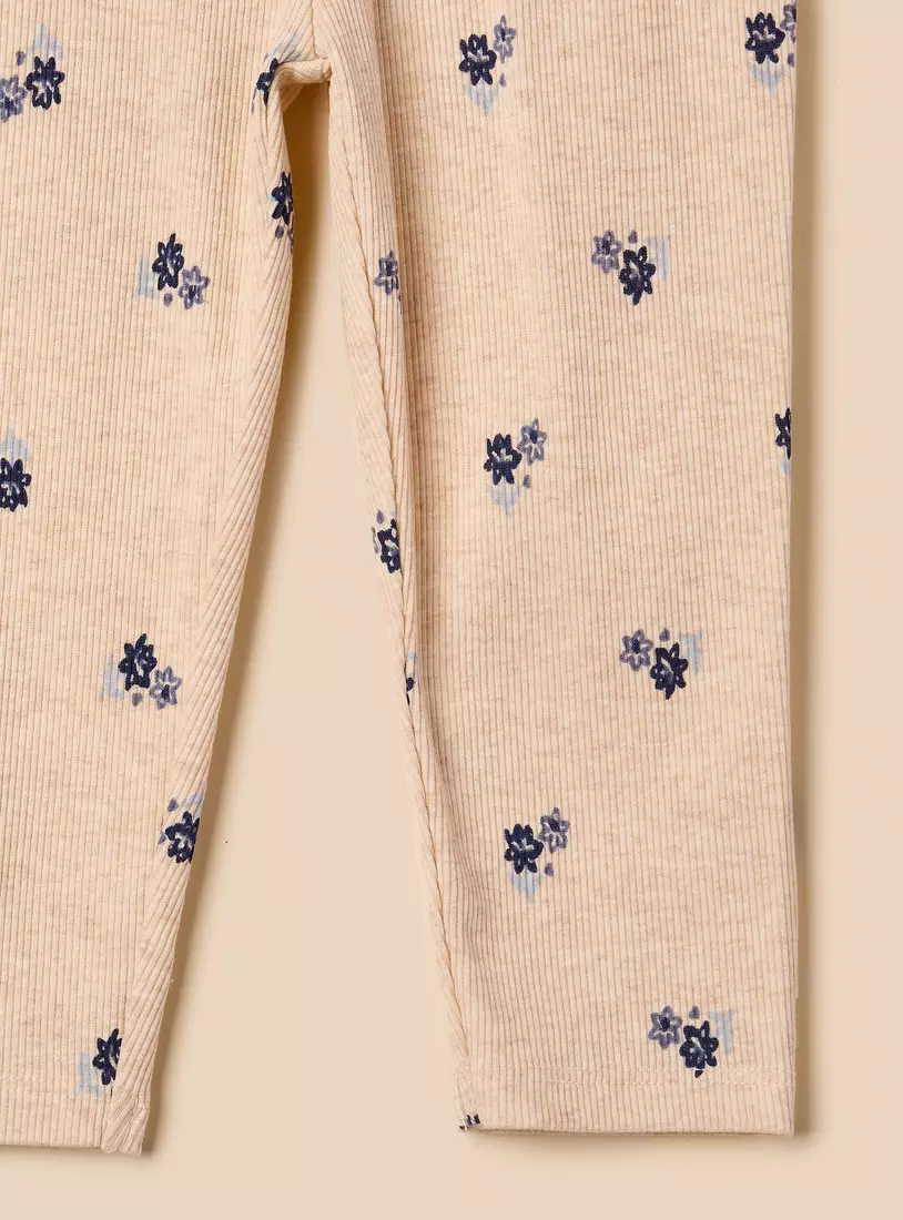 Ribbed Floral Print Leggings-4