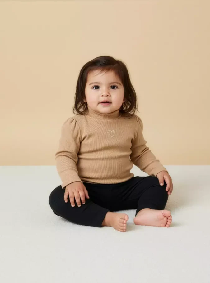 Ribbed T-shirt with Embellished Heart-1