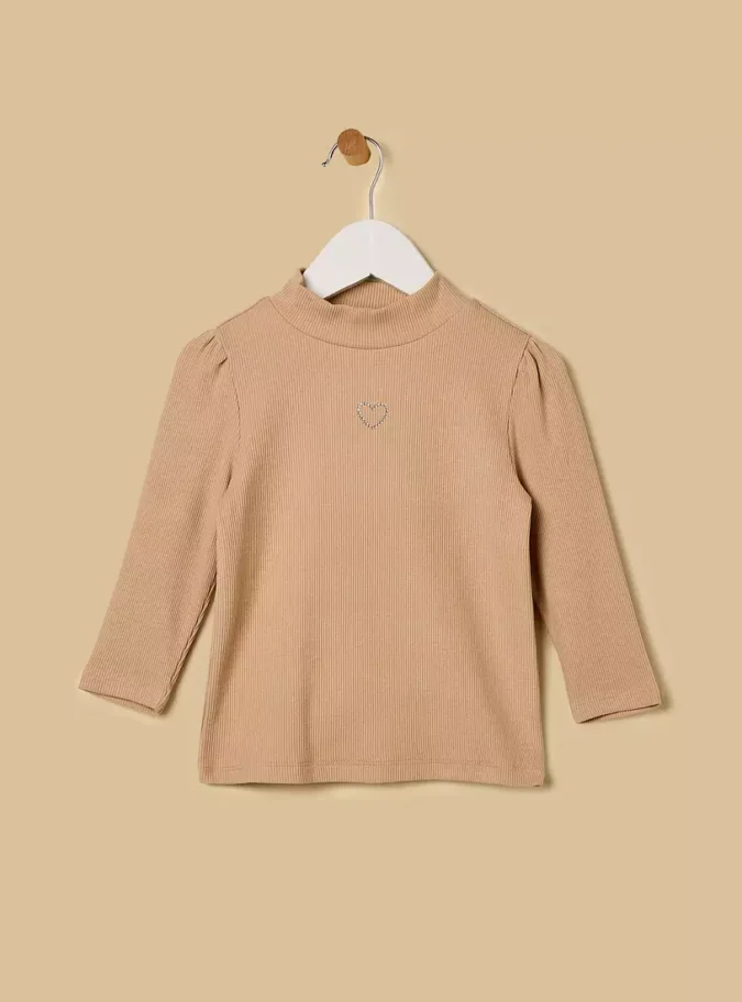 Ribbed T-shirt with Embellished Heart-2