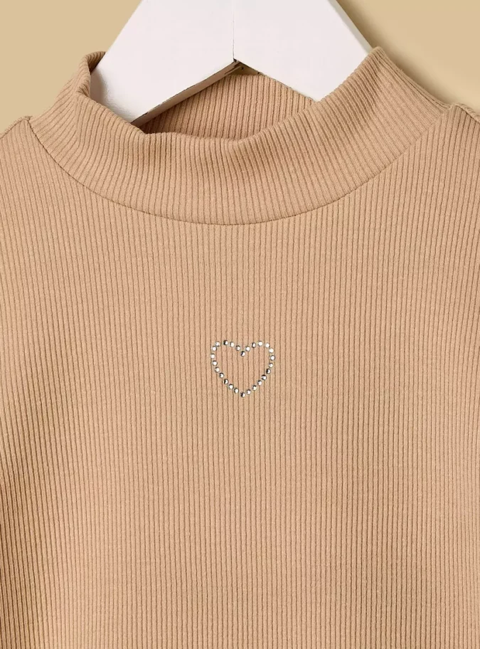 Ribbed T-shirt with Embellished Heart-4