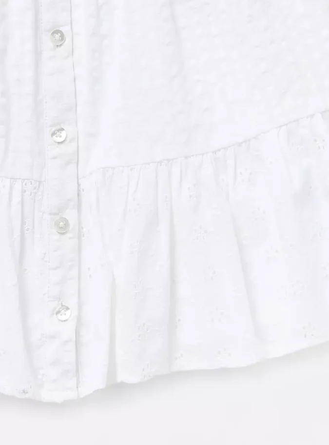 Schiffli Detail Seersucker Tiered Cotton Dress-4