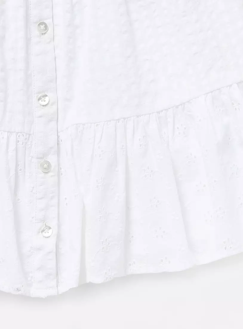 Schiffli Detail Seersucker Tiered Cotton Dress-4