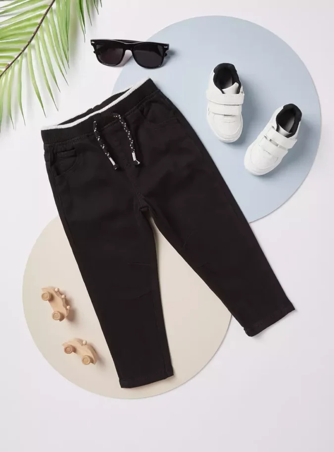 Solid Jeans with Drawstring Closure and Pockets-1