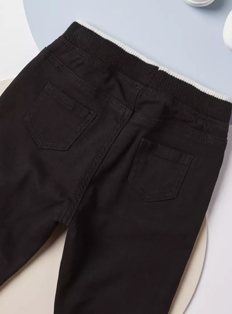 Solid Jeans with Drawstring Closure and Pockets-4