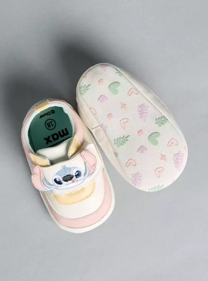 Stitch Embroidered Booties with Hook and Loop Closure-4