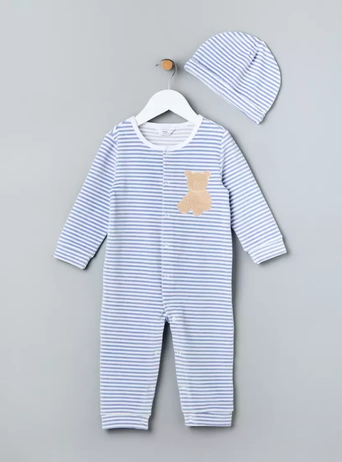 Striped Velour Sleepsuit with Cap-2