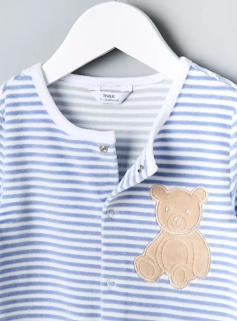 Striped Velour Sleepsuit with Cap-3