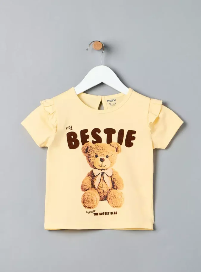 Teddy Bear Print Cotton T-shirt-1