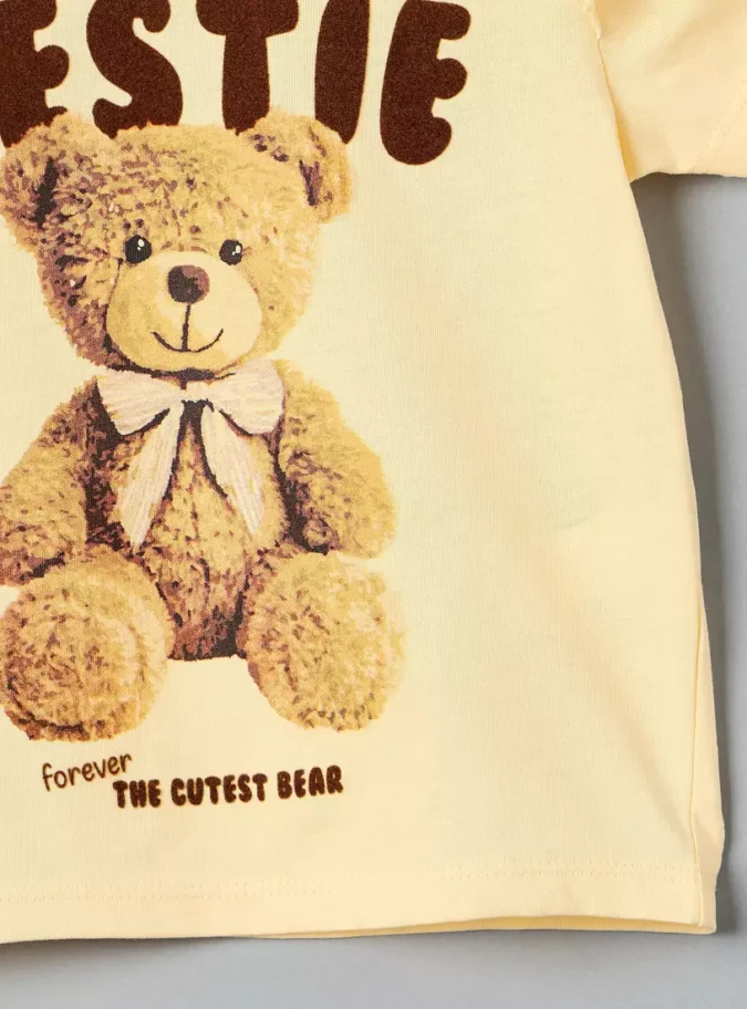 Teddy Bear Print Cotton T-shirt-4