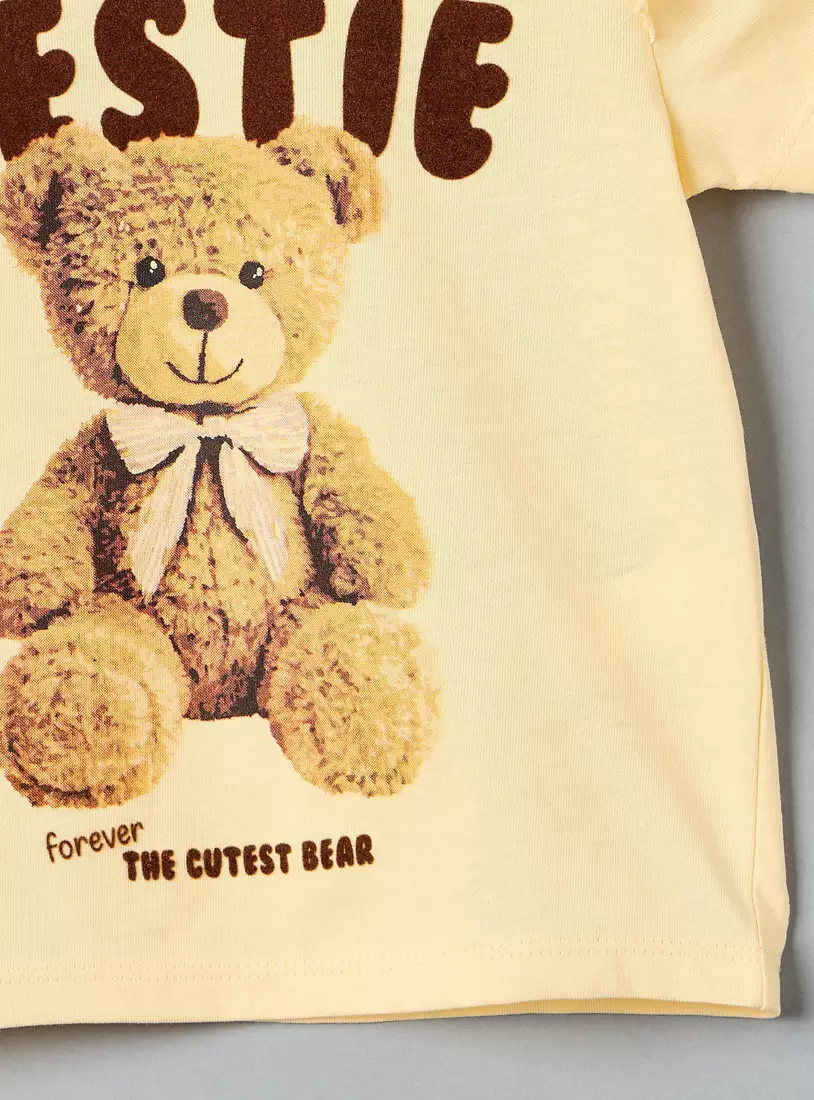 Teddy Bear Print Cotton T-shirt-4