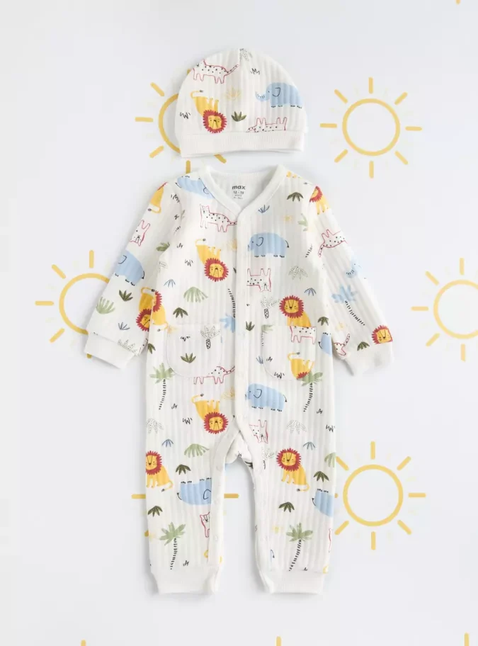 Textured Animal Print Sleepsuit with Cap-1