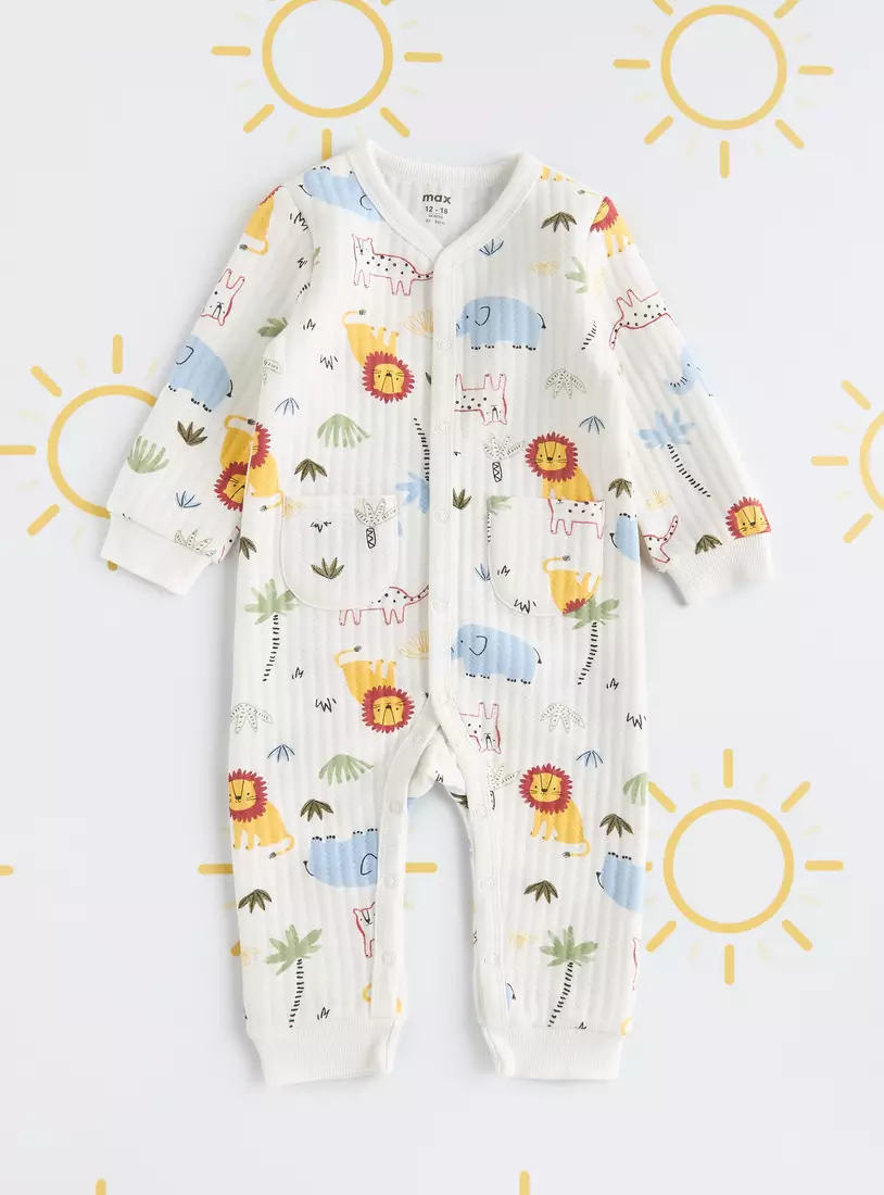 Textured Animal Print Sleepsuit with Cap-2