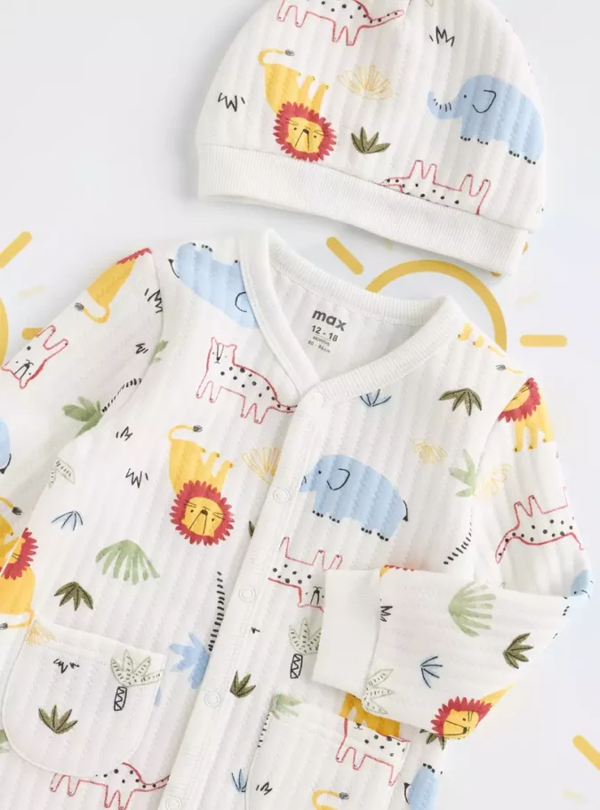 Textured Animal Print Sleepsuit with Cap-3