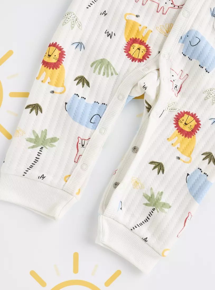 Textured Animal Print Sleepsuit with Cap-4