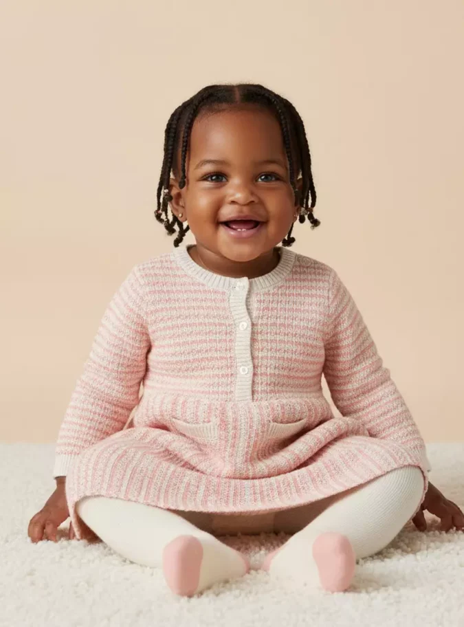 Textured Cotton Sweater Dress with Tights-1