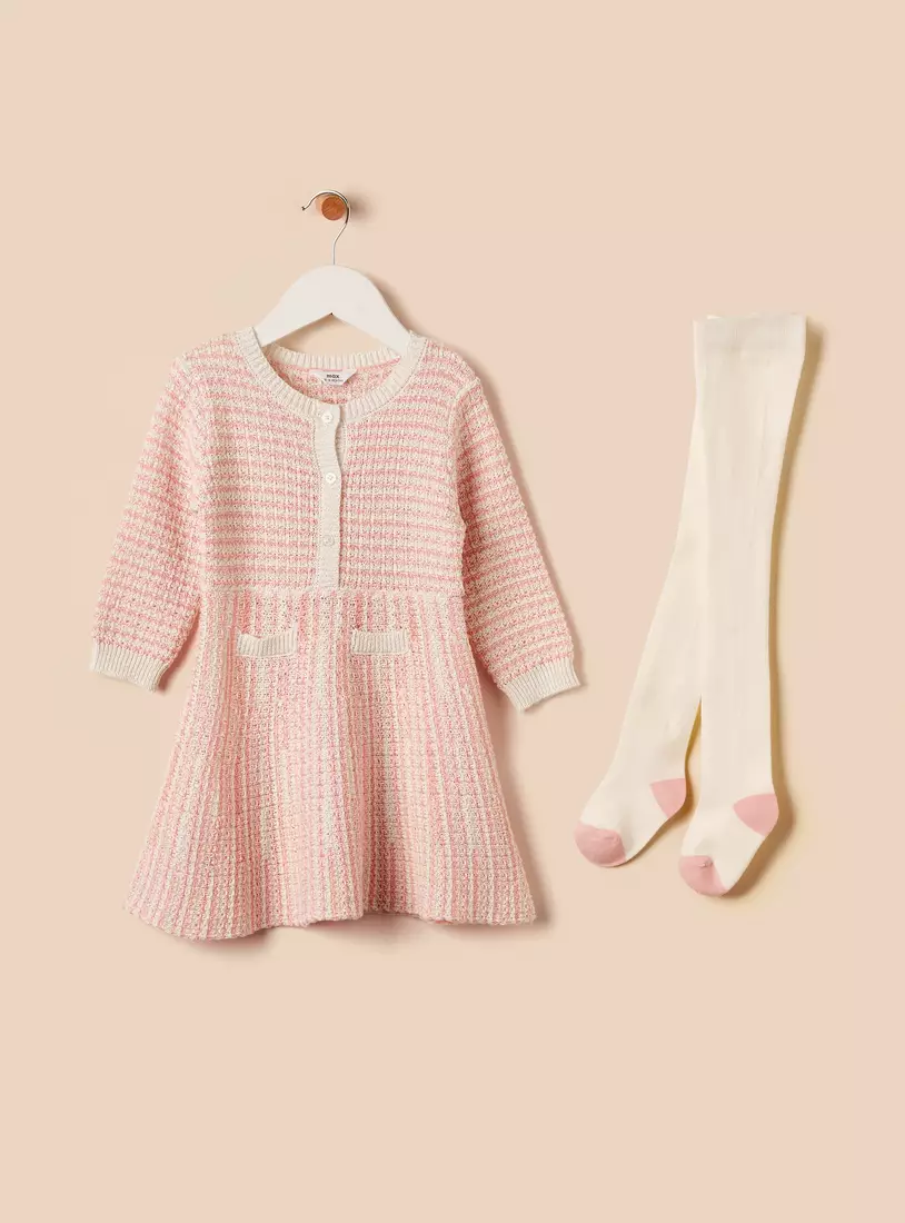Textured Cotton Sweater Dress with Tights-2