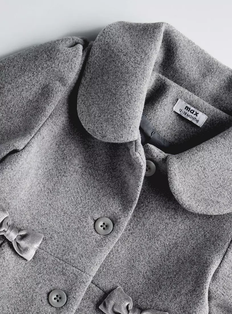 Textured Princess Collared Coat with Fur Detail-3