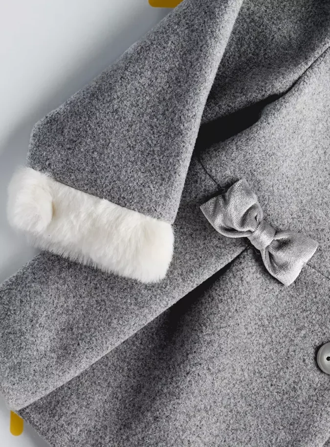 Textured Princess Collared Coat with Fur Detail-4