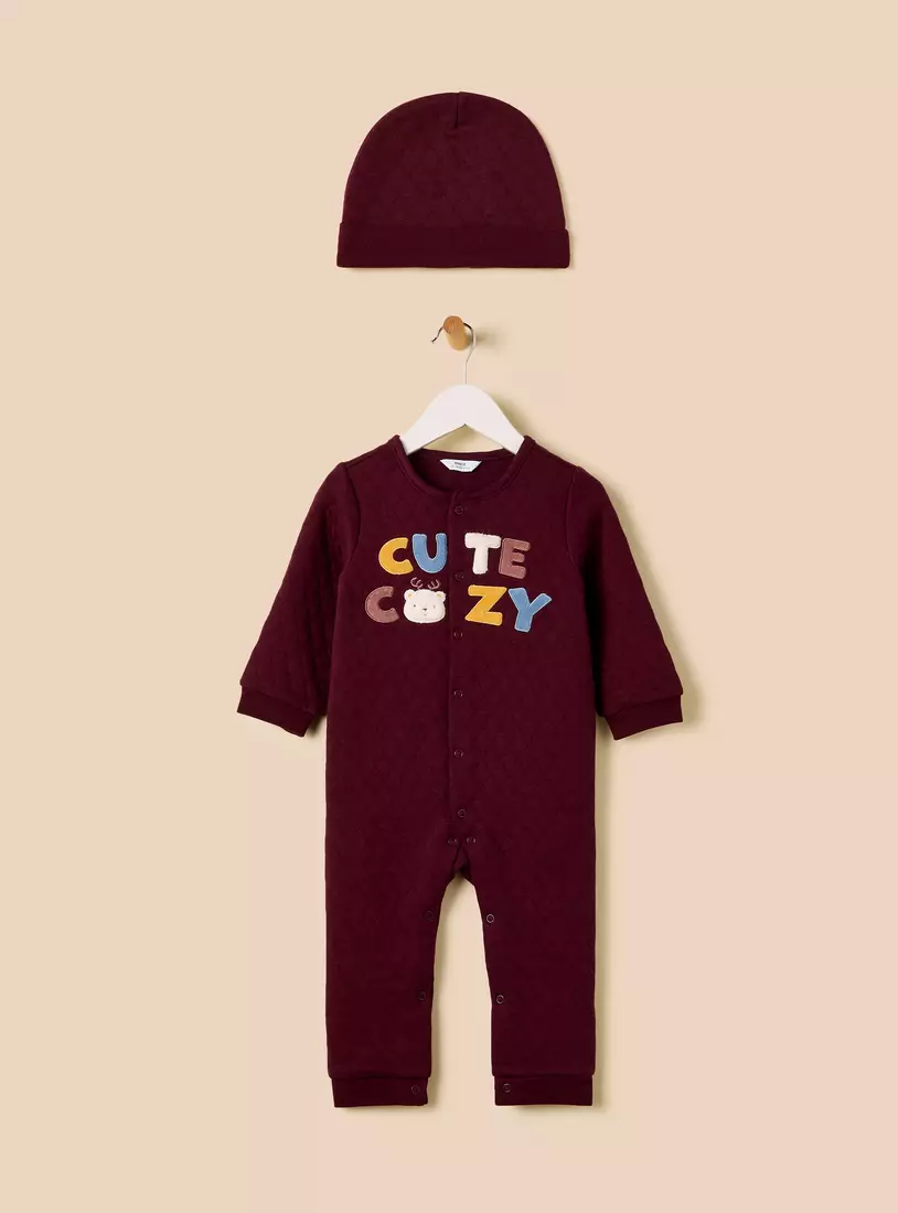 Textured Velour Sleepsuit with Beanie Cap-2