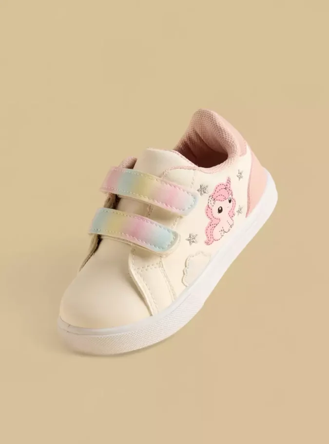 Unicorn Print Sneakers with Hook and Loop Closure -2